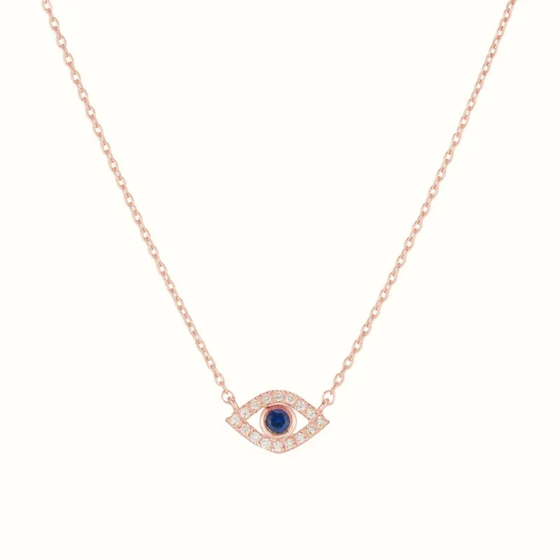 Diamond and Sapphire Evil Eye Necklace, 14k