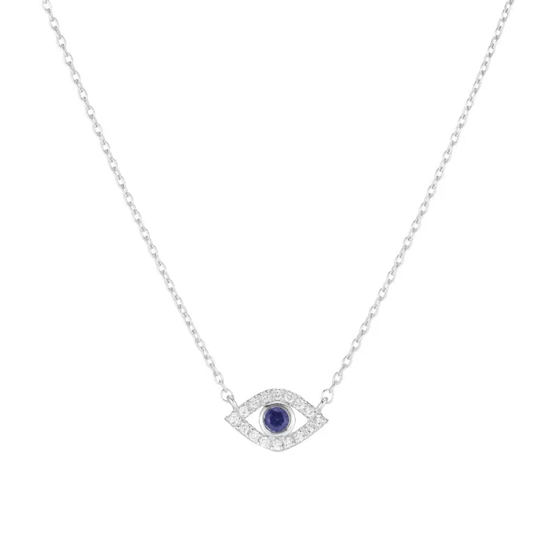 Diamond and Sapphire Evil Eye Necklace, 14k