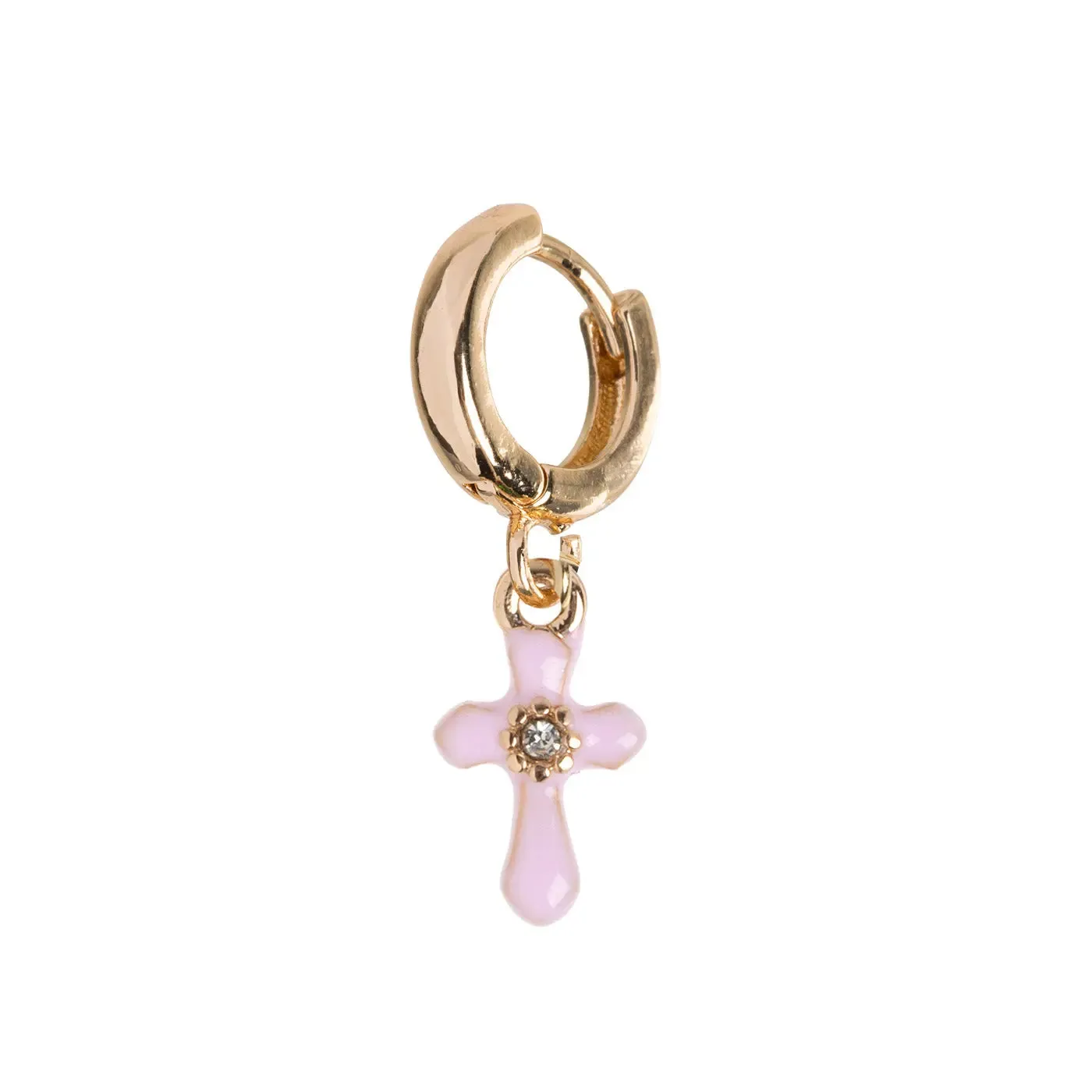 Doris - Cross Pink Enamel Hoop Earring