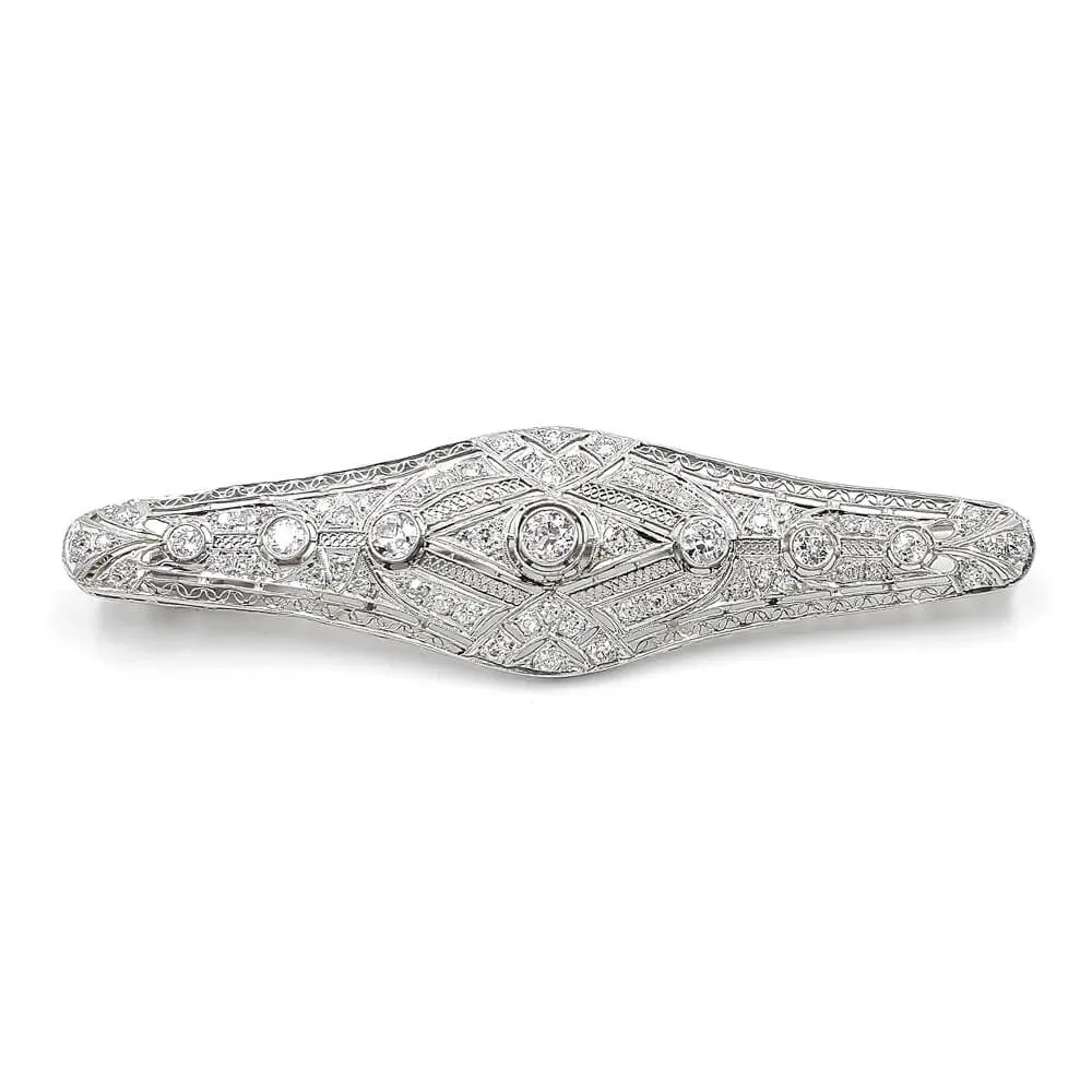 Estate 18K White Gold Diamond Brooch