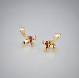 'Estate' Ribbon Ruby Yellow gold Earrings