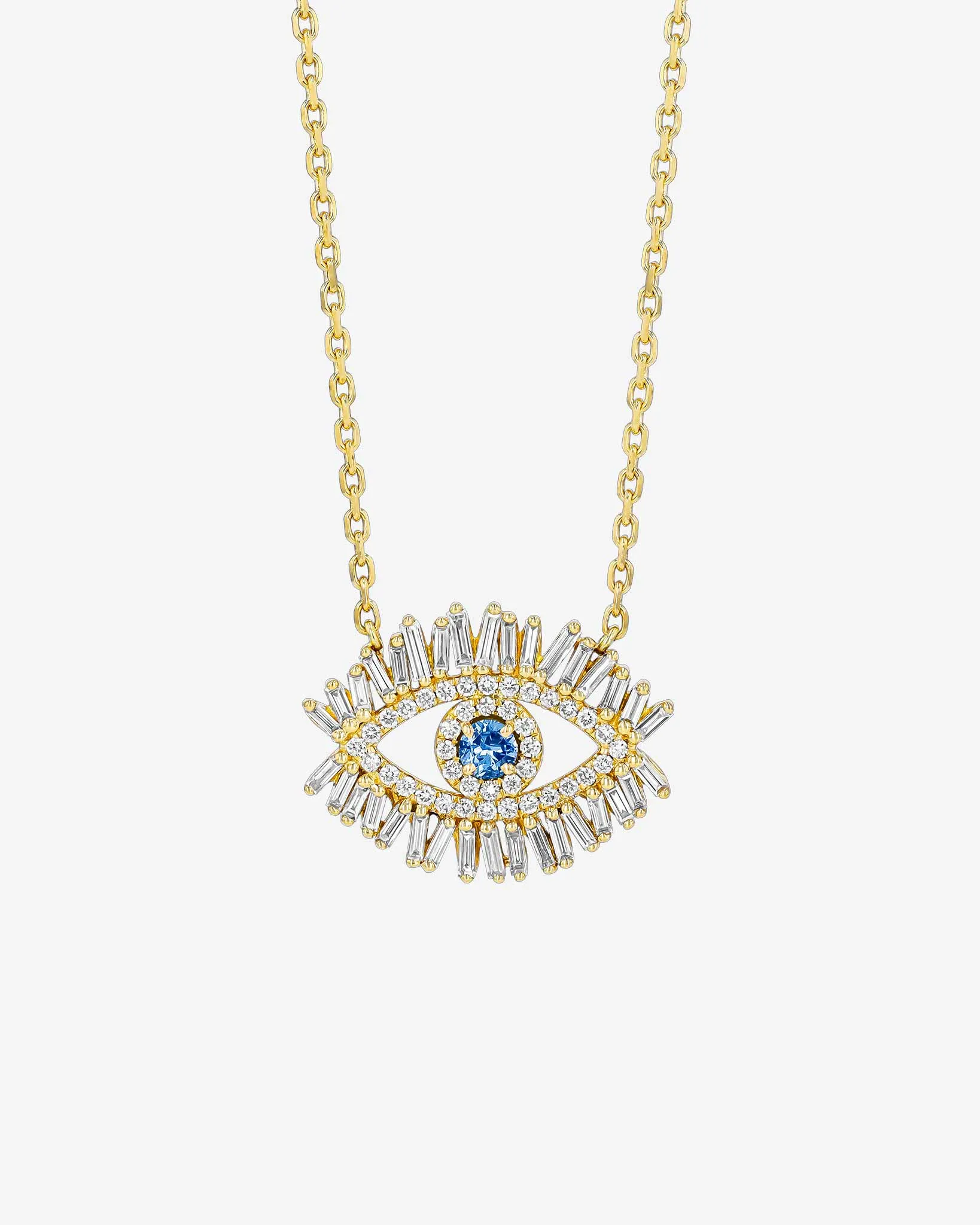 Evil Eye Midi Light Blue Sapphire Half Pave Pendant