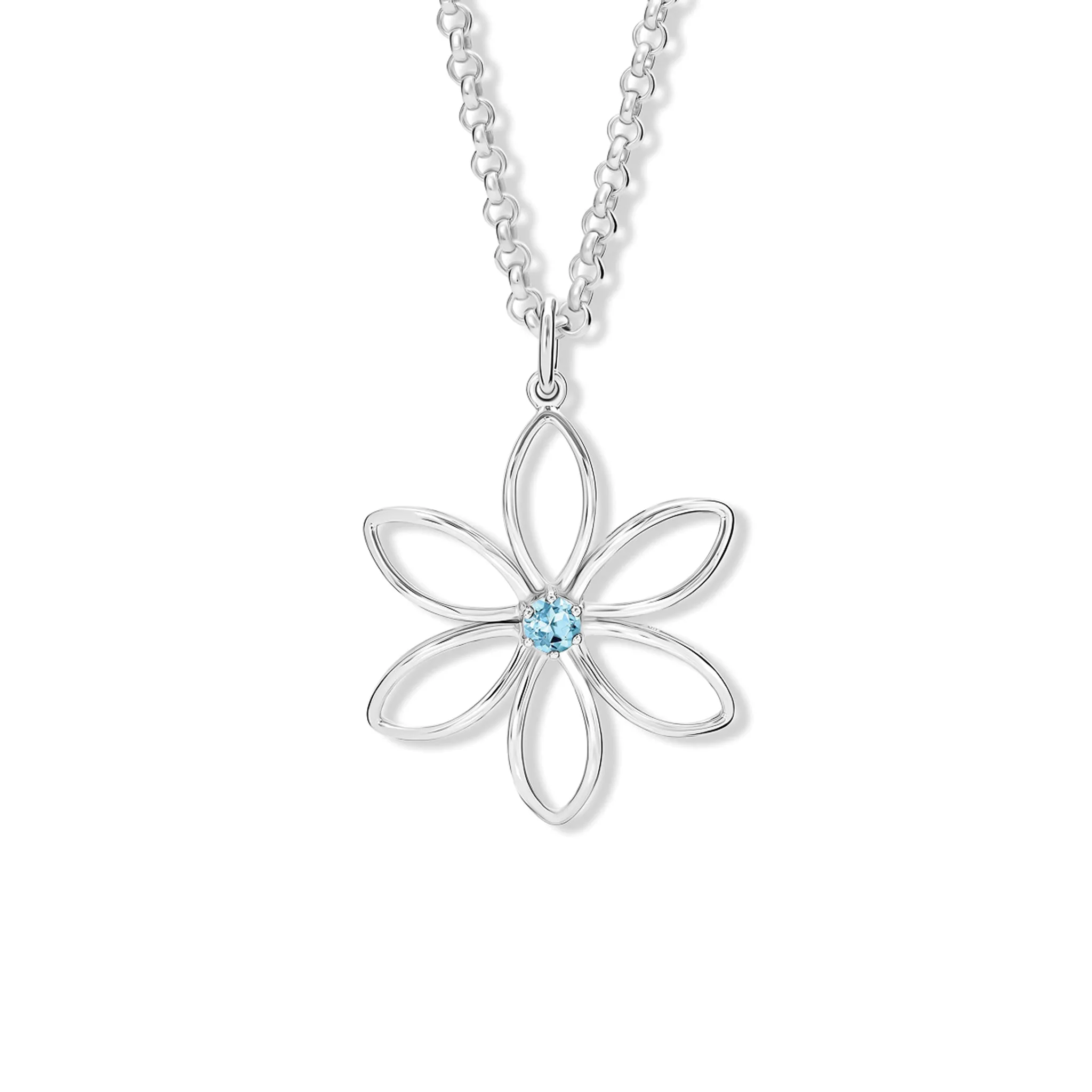 Fleur de Lys Large Necklace Pendant Silver - Blue Topaz