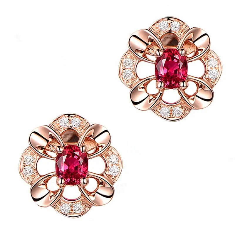 Flower Shape Ruby Stud Earrings