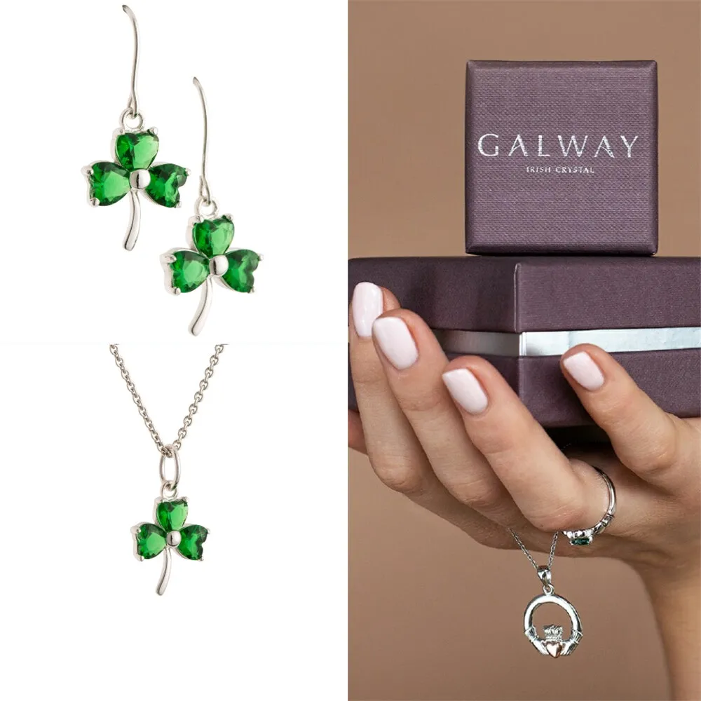 Galway Crystal Shamrock Green Sterling Silver Set