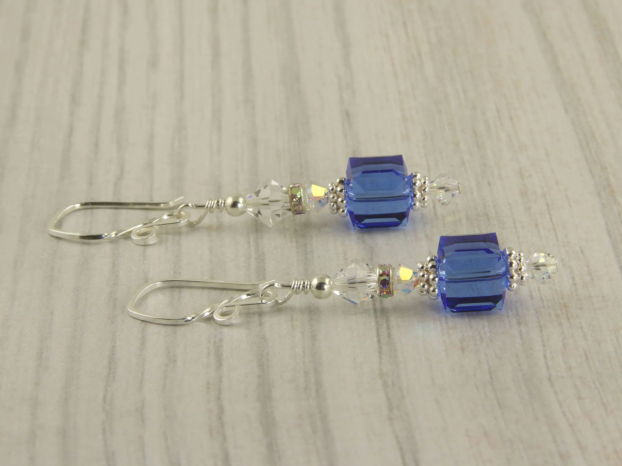 Glistening Sapphire Crystal Cube Earrings