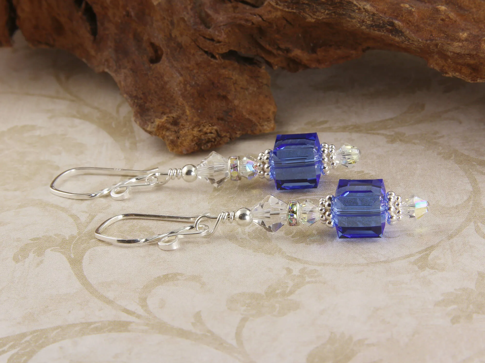 Glistening Sapphire Crystal Cube Earrings