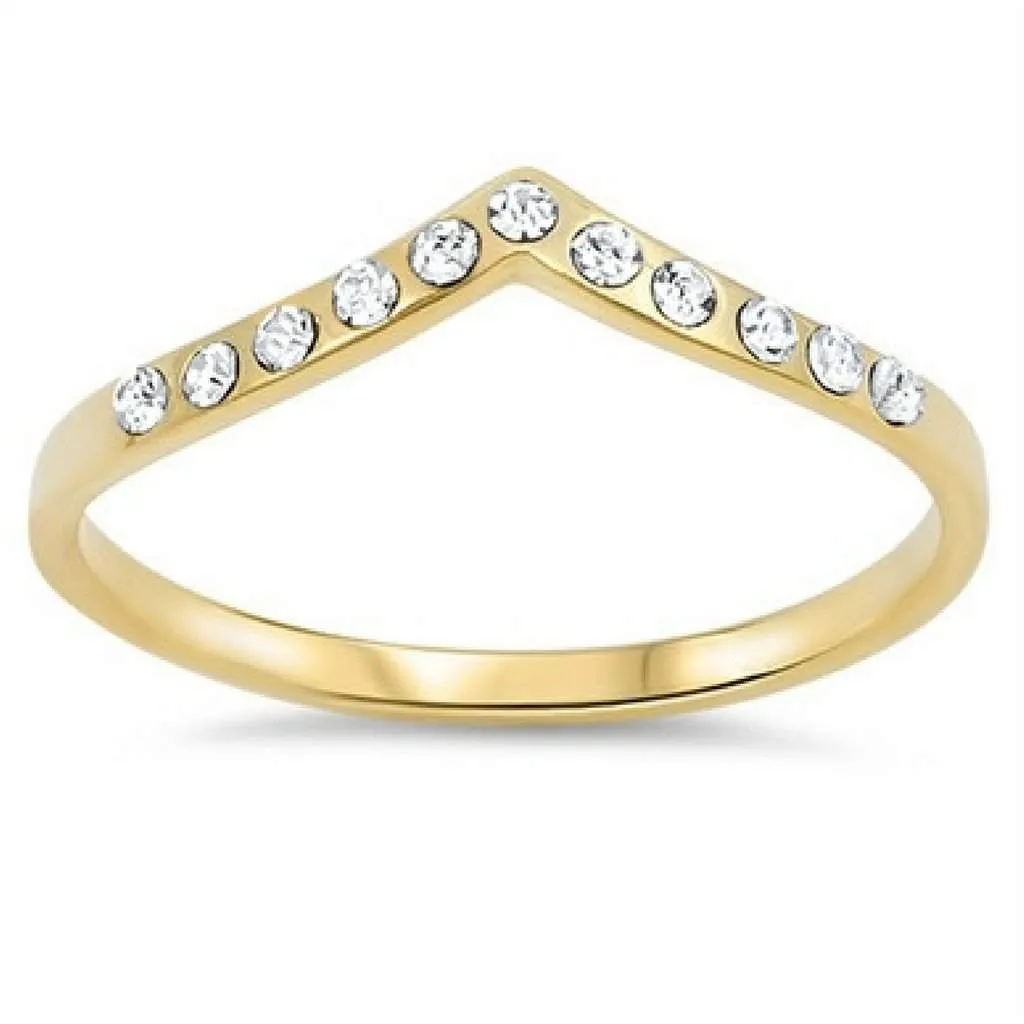 Gold and CZ V Shaped Ring