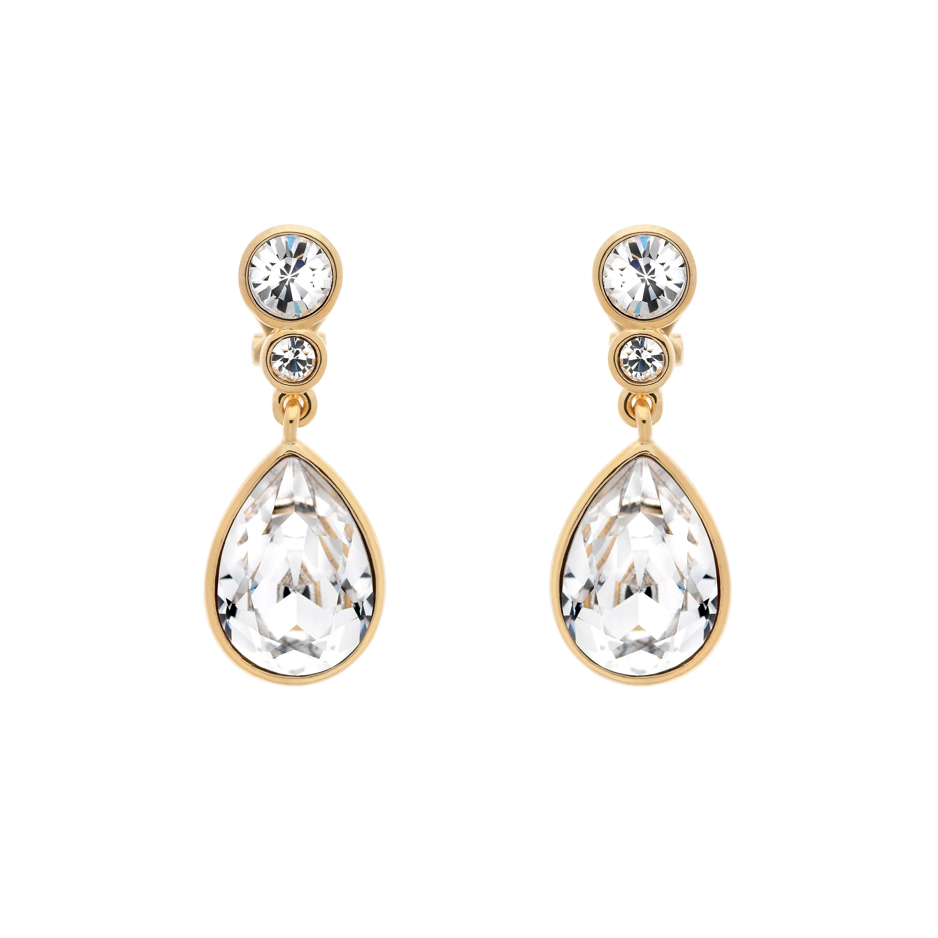 Gold Crystal Teardrop Clip Earrings