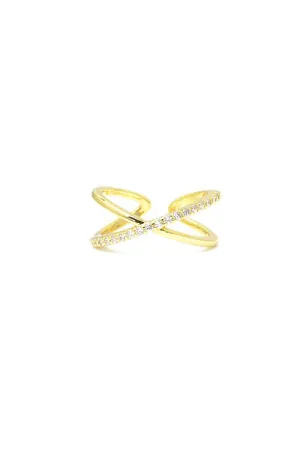 Gold Cubic Zirconia Adjustable X Ring