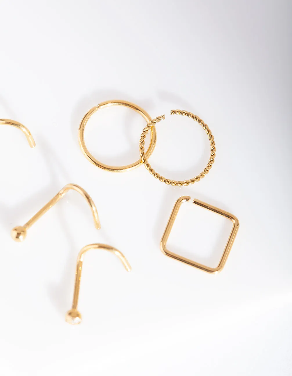 Gold Multi Twist Nose Ring 6-Pack