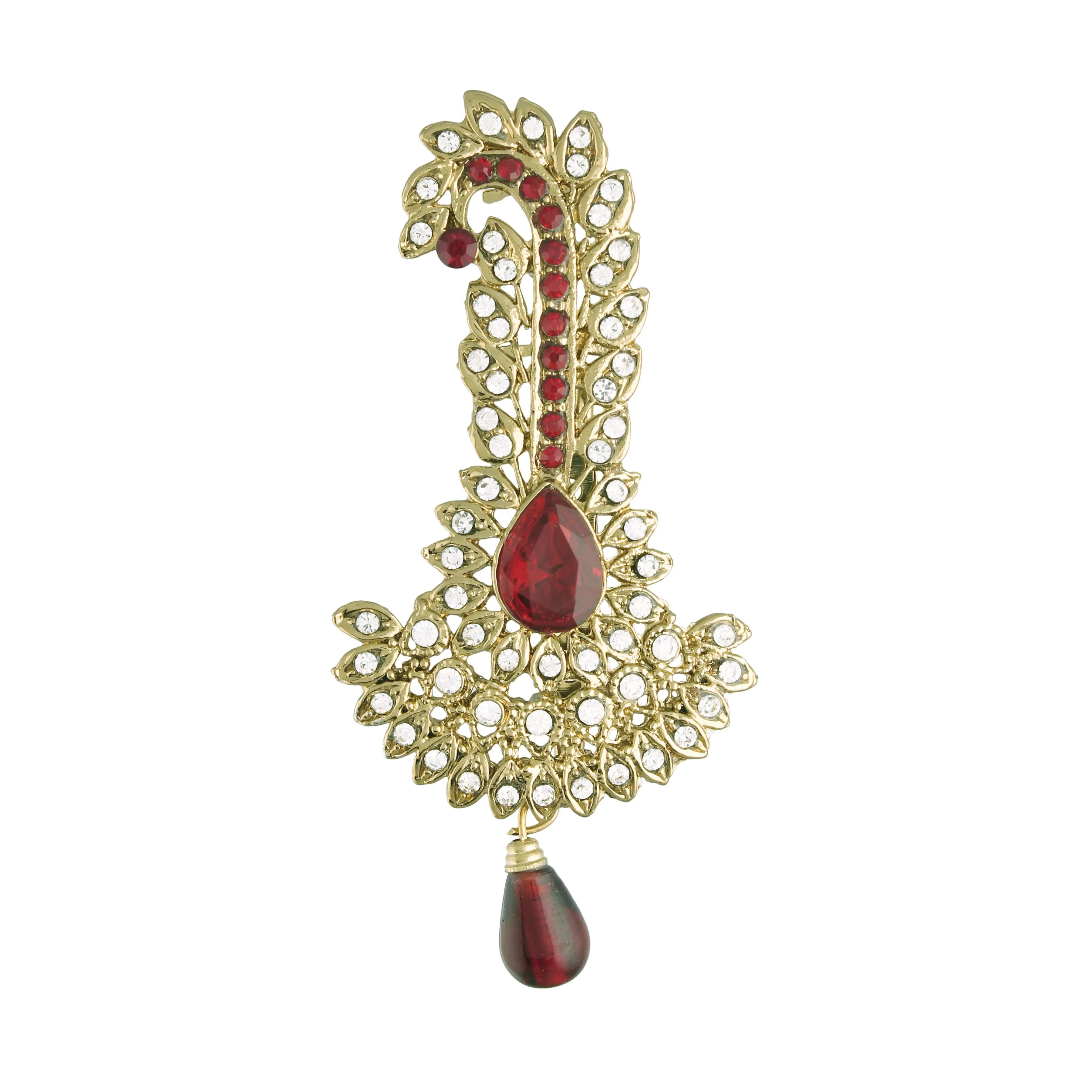 Gold Plated Indian Traditional Handcrafted Kundan And Stone Kalangi Brooch - I Jewels