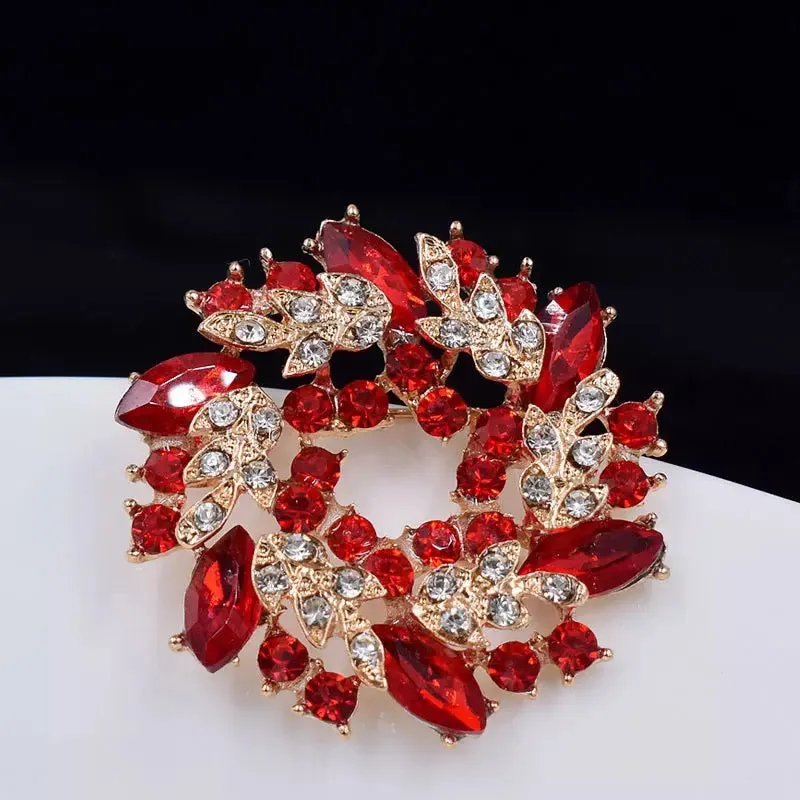 Gold Rhinestone Brooch - Style 8 Red