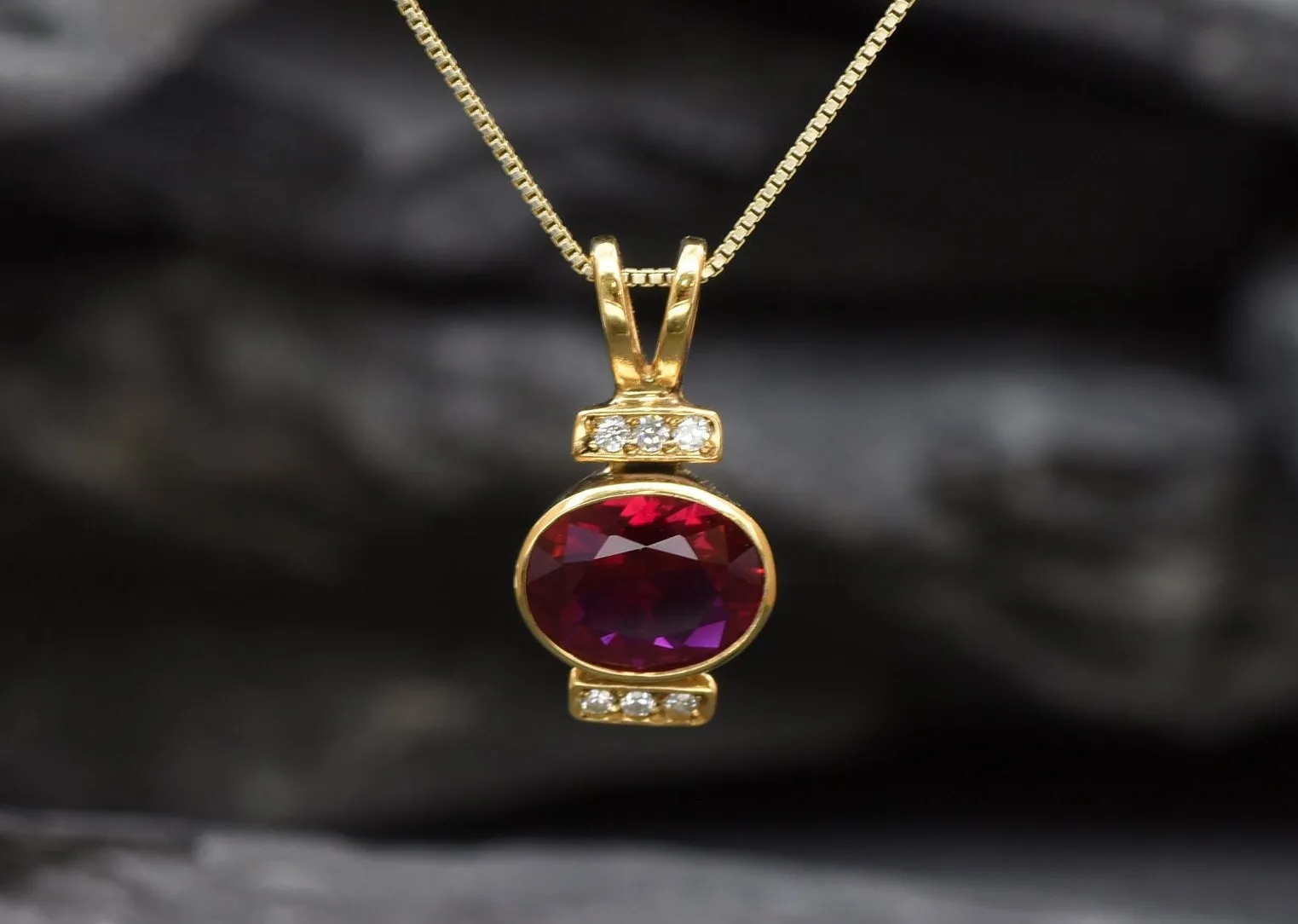 Gold Ruby Pendant - Vintage Ruby Necklace, July Birthstone Necklace