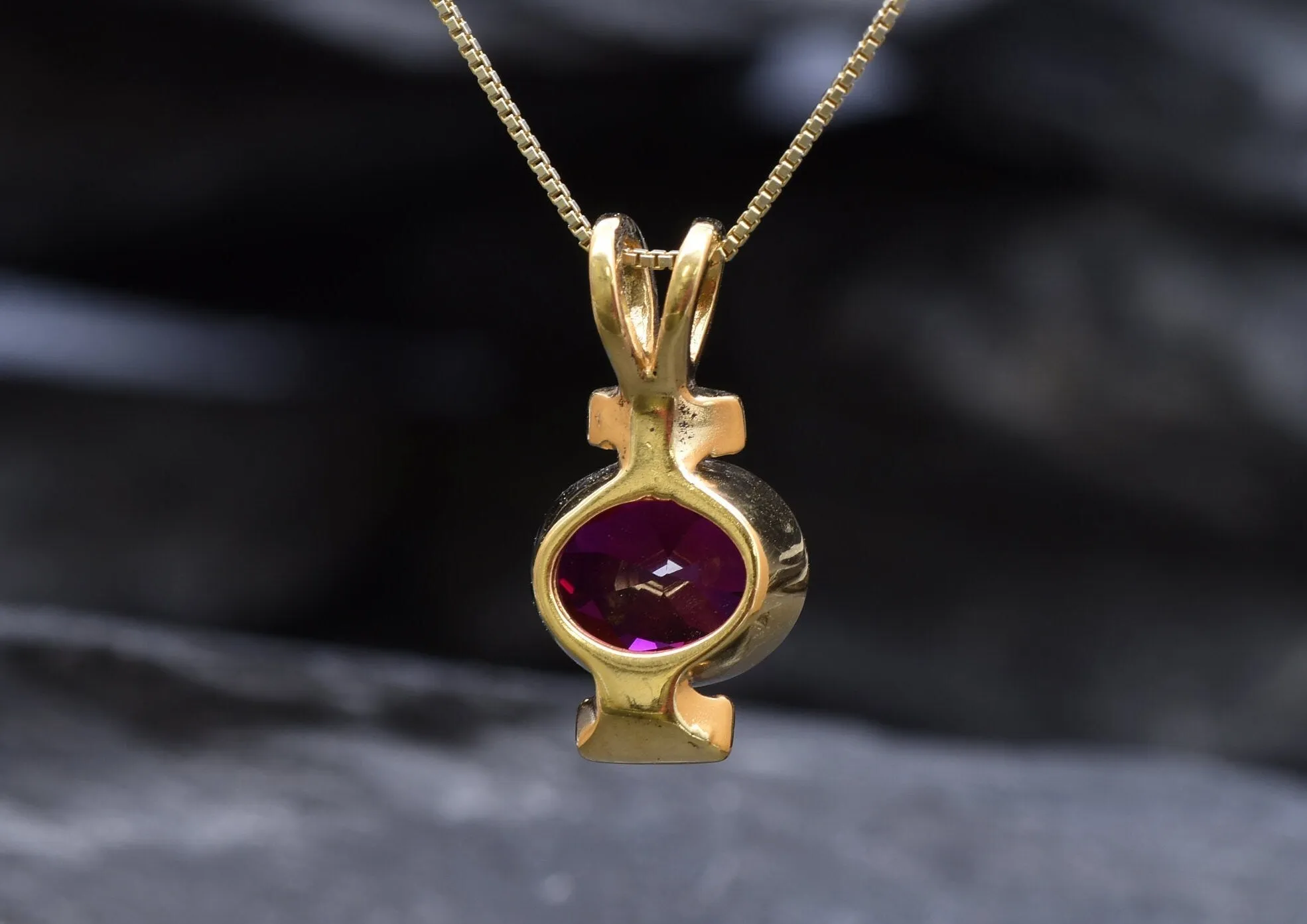 Gold Ruby Pendant - Vintage Ruby Necklace, July Birthstone Necklace