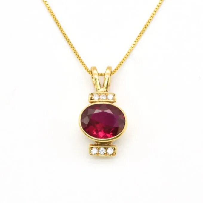 Gold Ruby Pendant - Vintage Ruby Necklace, July Birthstone Necklace