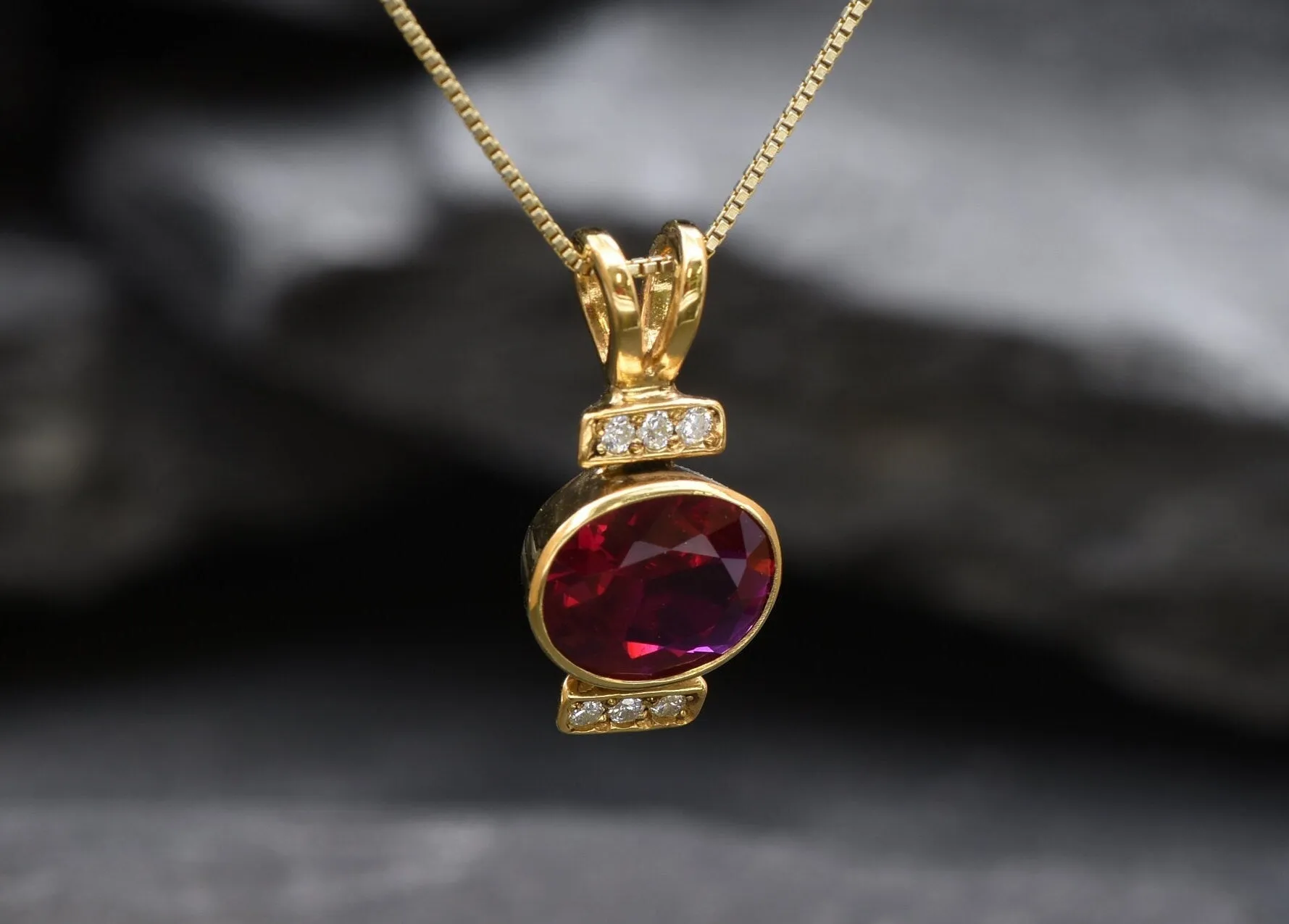 Gold Ruby Pendant - Vintage Ruby Necklace, July Birthstone Necklace