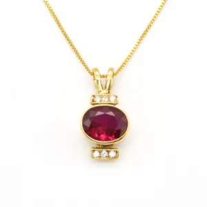 Gold Ruby Pendant - Vintage Ruby Necklace, July Birthstone Necklace