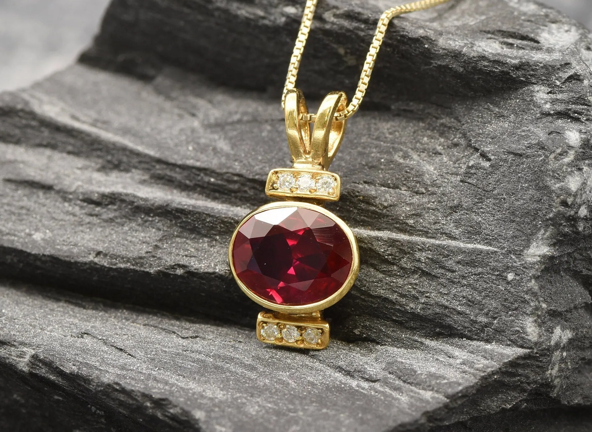 Gold Ruby Pendant - Vintage Ruby Necklace, July Birthstone Necklace