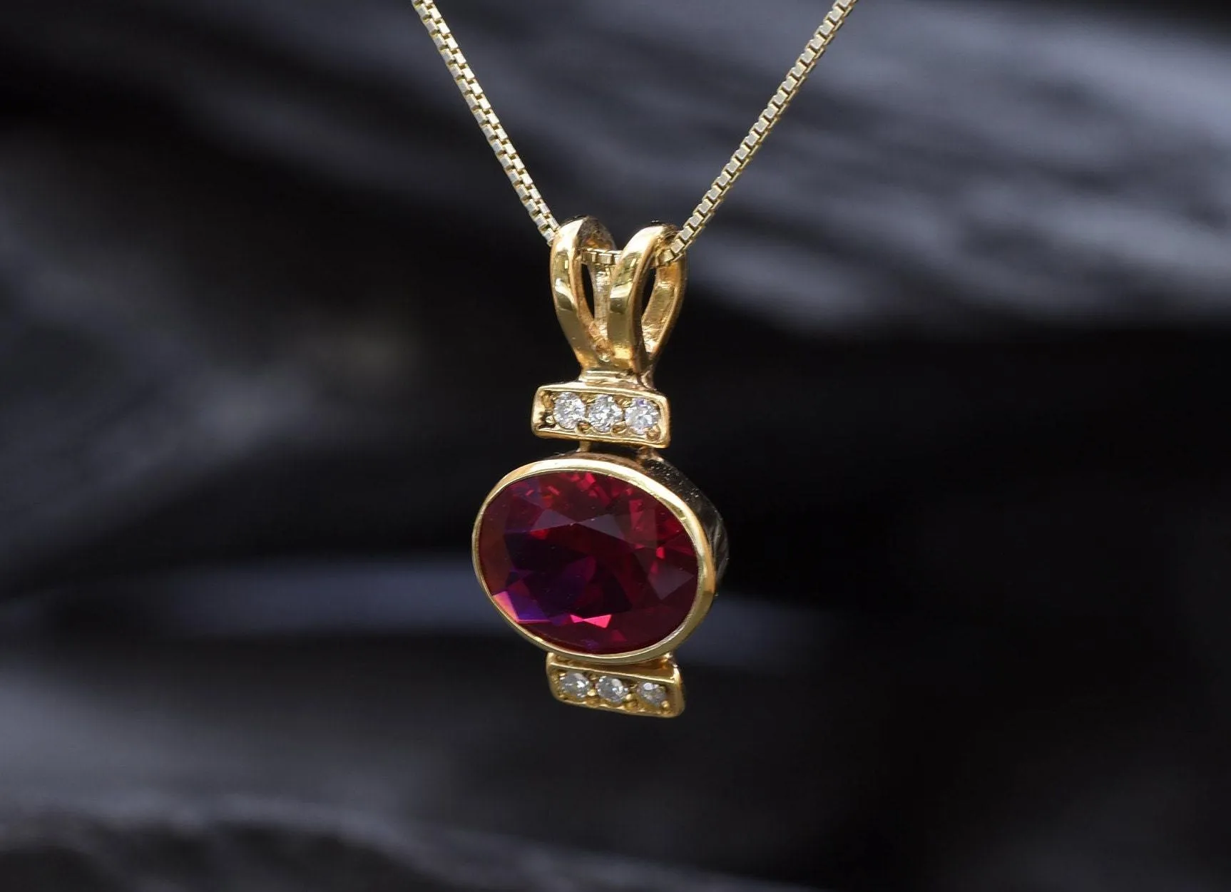 Gold Ruby Pendant - Vintage Ruby Necklace, July Birthstone Necklace