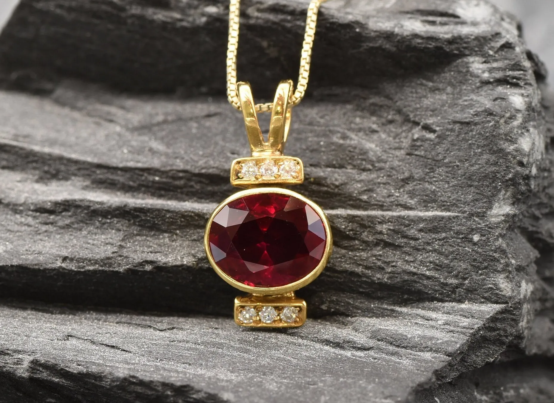 Gold Ruby Pendant - Vintage Ruby Necklace, July Birthstone Necklace