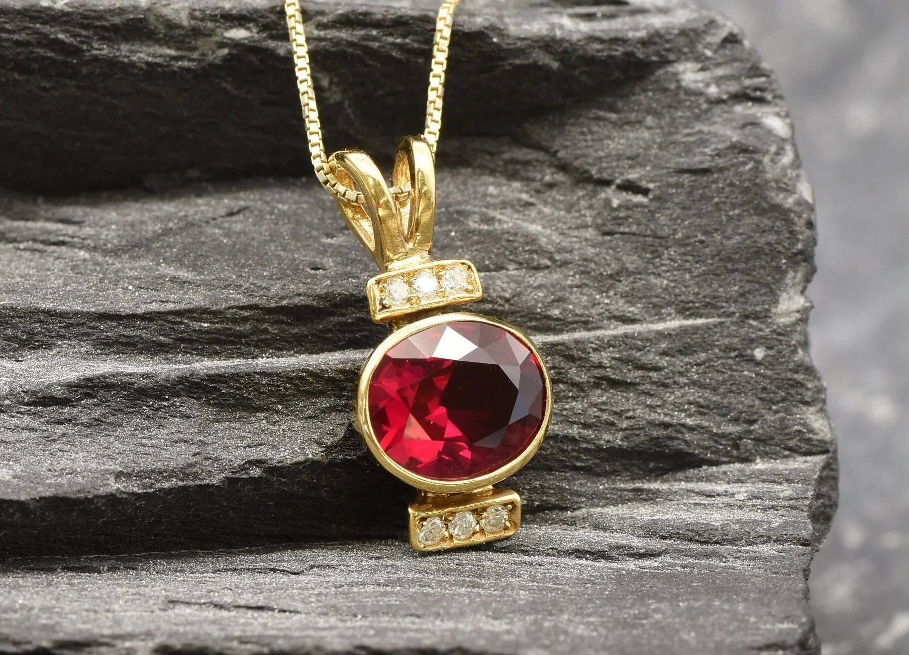 Gold Ruby Pendant - Vintage Ruby Necklace, July Birthstone Necklace