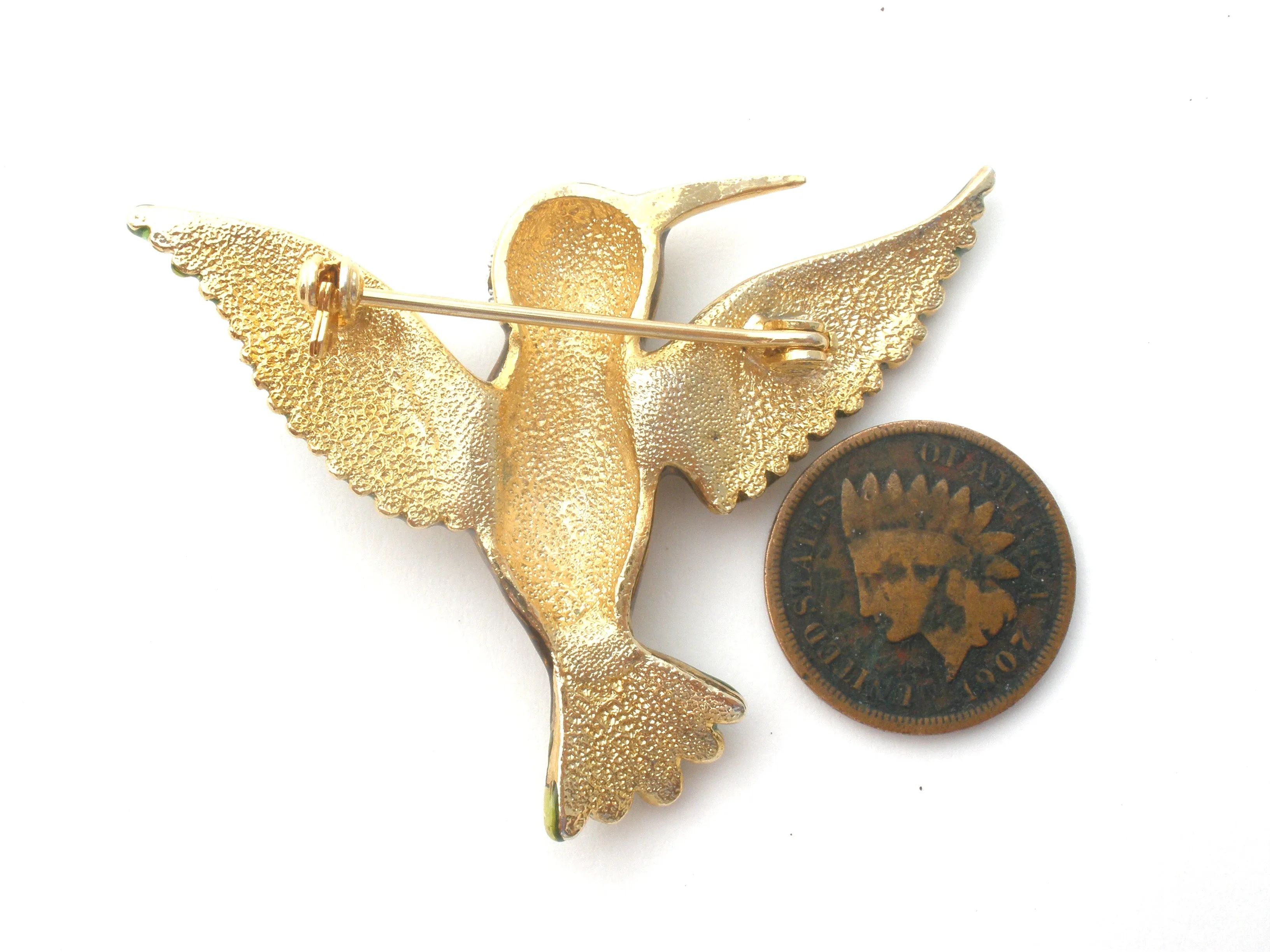 Guilloche Enamel Hummingbird Brooch Pin