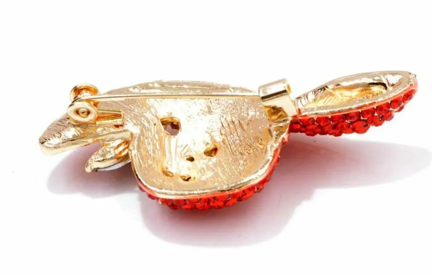 Hat brooch vintage look gold plated red stones pin celebrity suit coat broach a5