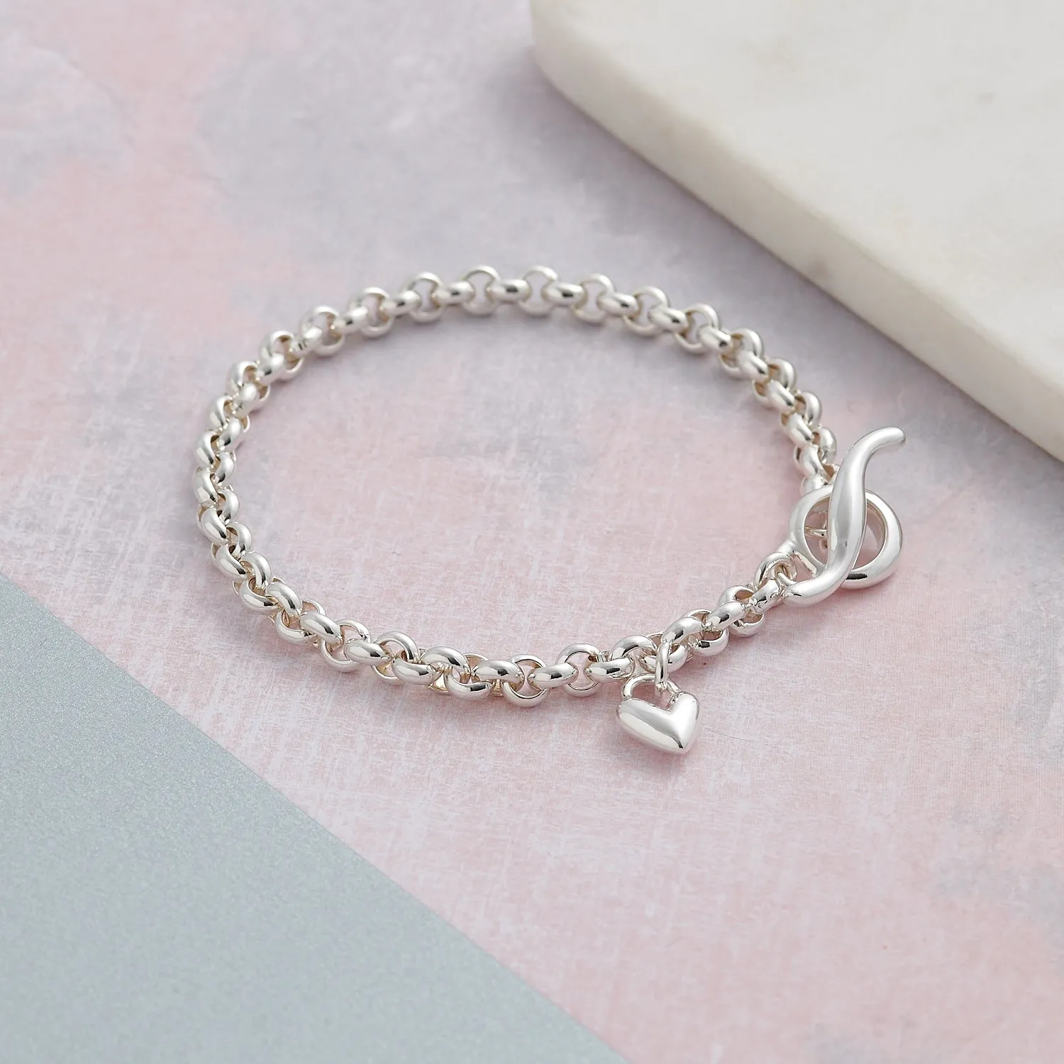 Heart Belcher Chain Charm Bracelet