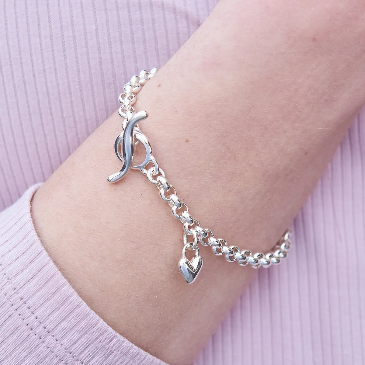 Heart Belcher Chain Charm Bracelet