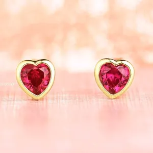 Heart Ruby Earrings- 14K Yellow Gold Vermeil