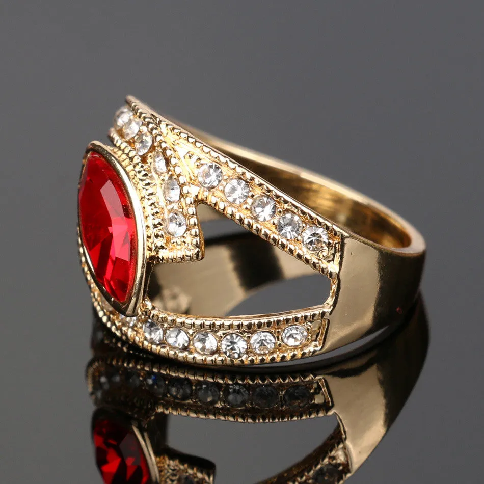 Hot Top Fashion Ruby Ring 18K Gold Plated Punk Rock Crystal Rings For Women Love Gift Vintage Jewelry