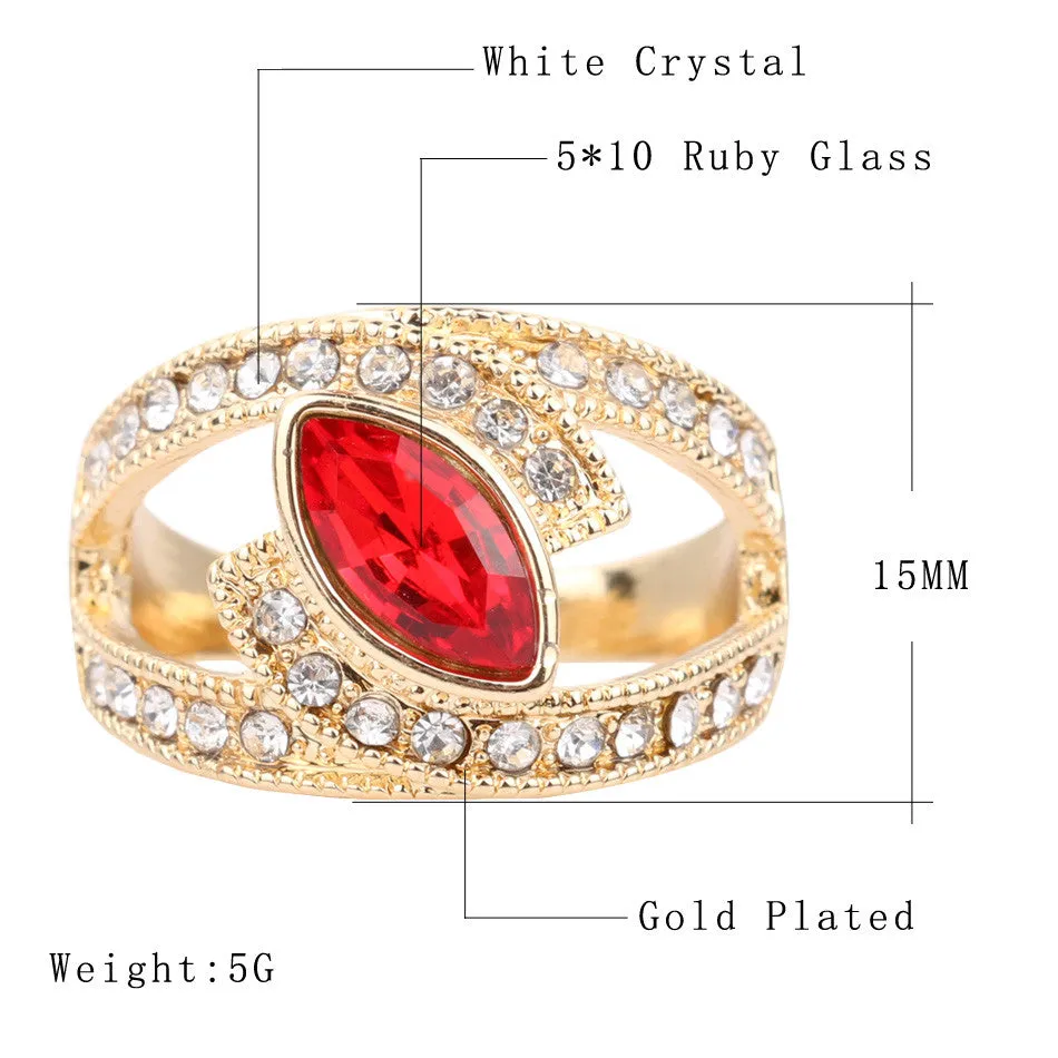 Hot Top Fashion Ruby Ring 18K Gold Plated Punk Rock Crystal Rings For Women Love Gift Vintage Jewelry