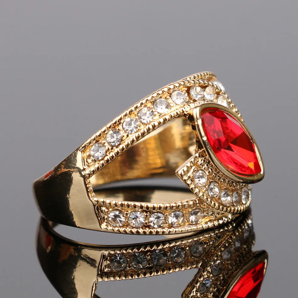 Hot Top Fashion Ruby Ring 18K Gold Plated Punk Rock Crystal Rings For Women Love Gift Vintage Jewelry