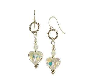 Iridescent Swarovski Heart Crystal Earrings, Sterling Silver