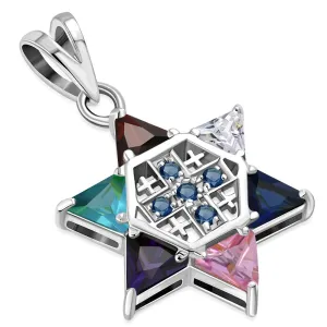 Jerusalem Cross & Star Of David Silver Pendant w/ CZ