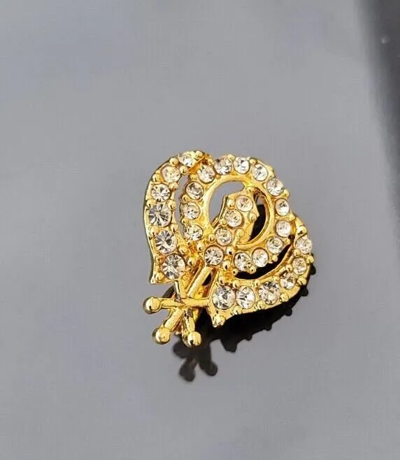 Khanda brooch gold plated stunning diamonte sikh king pin singh kaur broach k57