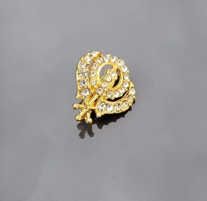 Khanda brooch gold plated stunning diamonte sikh king pin singh kaur broach k57