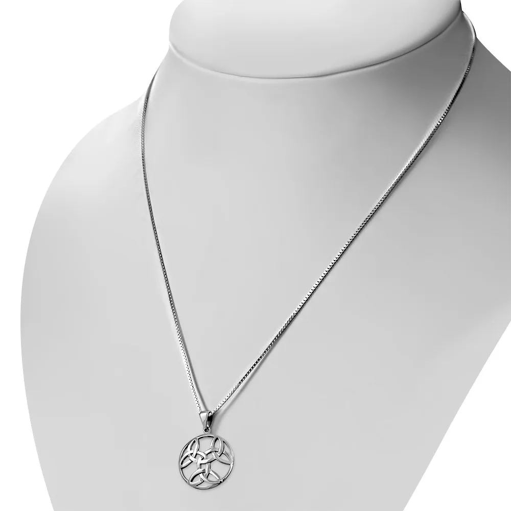 Large Round Trinity Knot Silver Pendant