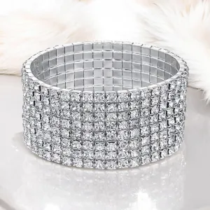 MADISON - clear silver 8 row stretch rhinestone bracelet