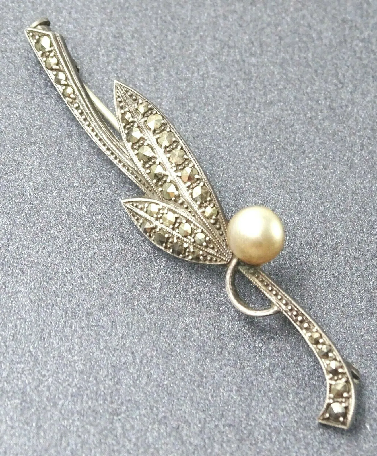 Marcasite & Pearl Sterling Silver Brooch