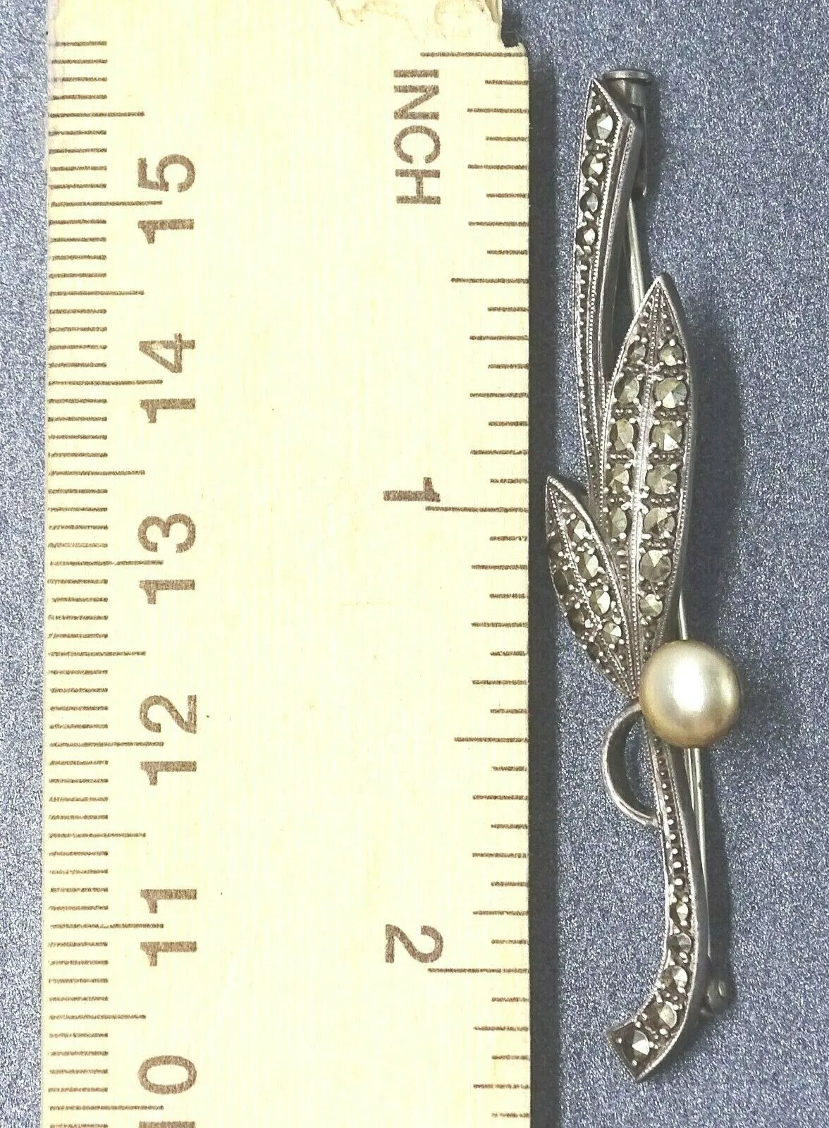 Marcasite & Pearl Sterling Silver Brooch