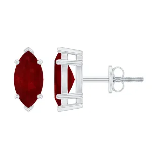 Marquise Cut Ruby Solitaire Stud Earrings with Screw Back