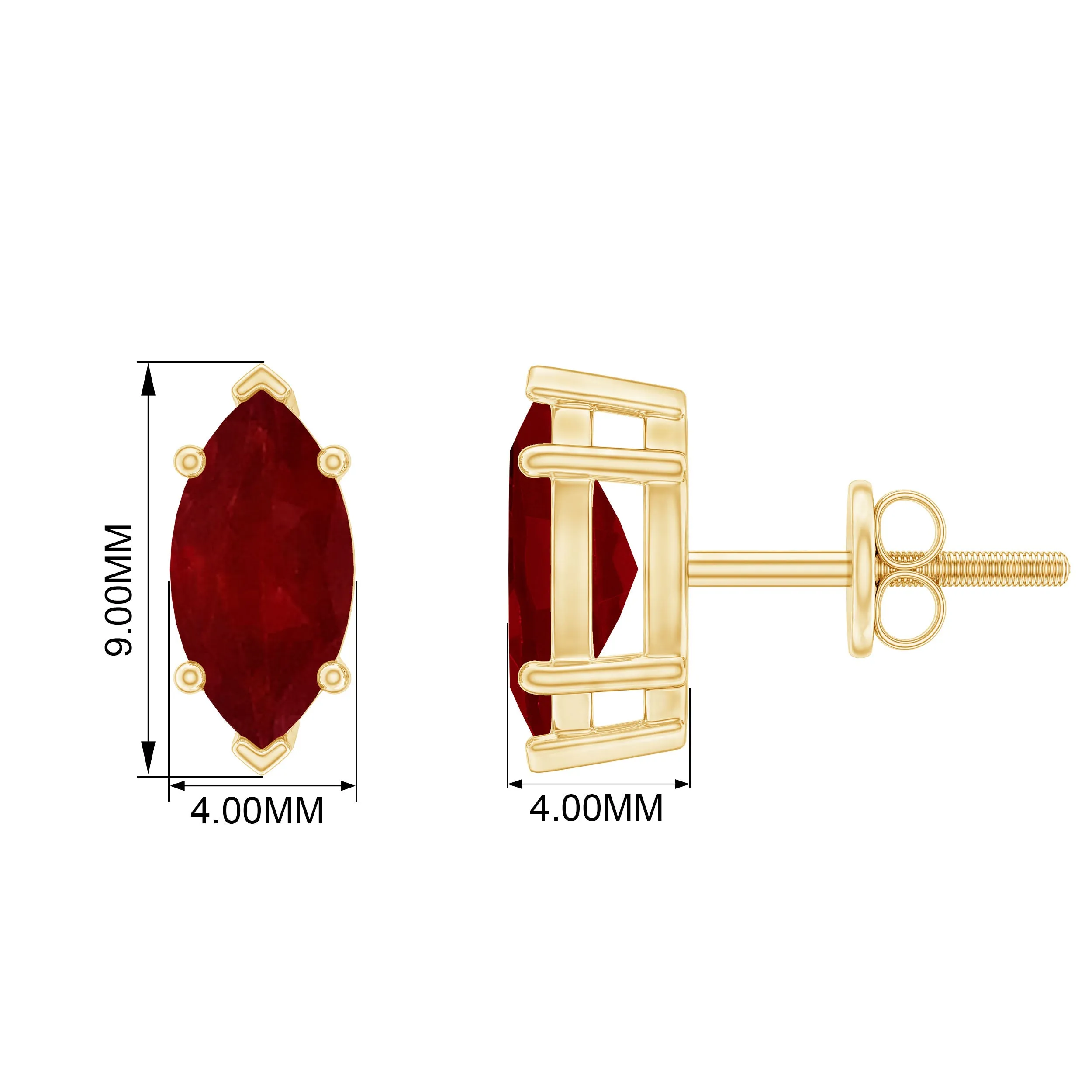 Marquise Cut Ruby Solitaire Stud Earrings with Screw Back