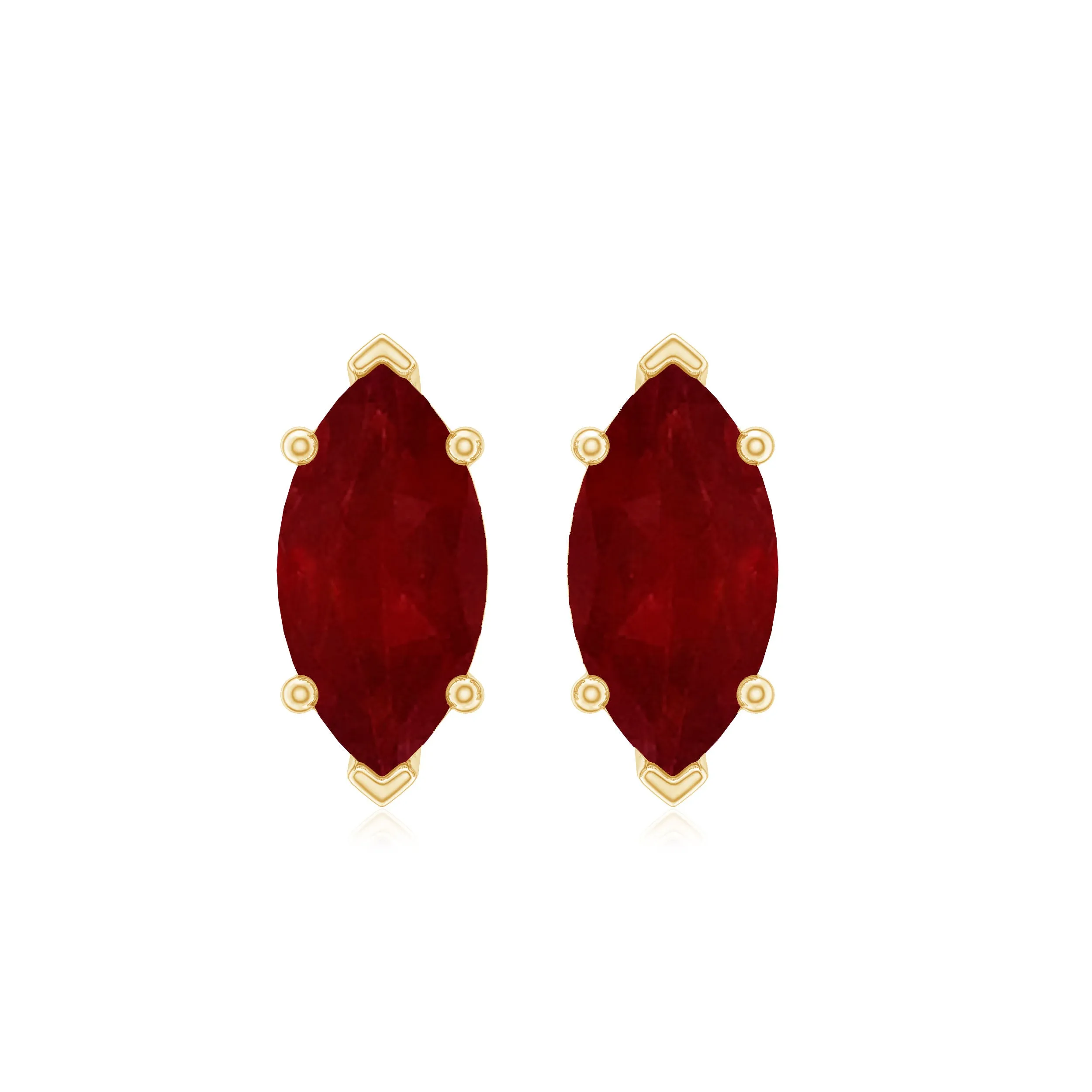 Marquise Cut Ruby Solitaire Stud Earrings with Screw Back