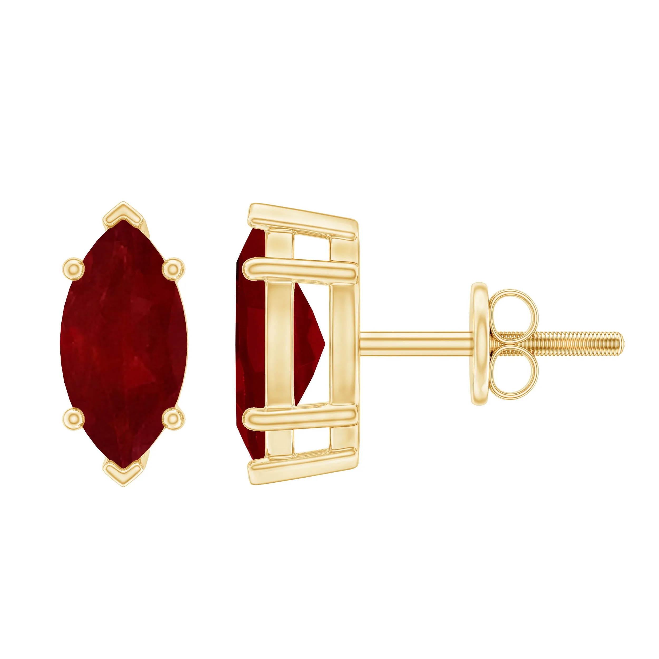 Marquise Cut Ruby Solitaire Stud Earrings with Screw Back