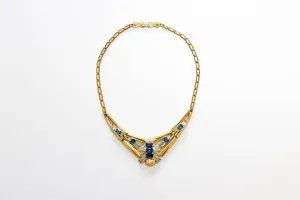 McCLELLAND BARCLAY Art Deco Gold Plated with Blue Stones Necklace