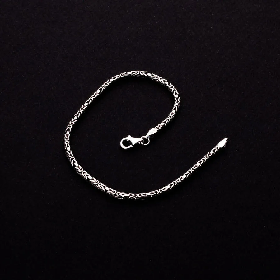 Men's Chain Bracelet 3.5mm Kings Link Sterling Silver Byzantine Chain