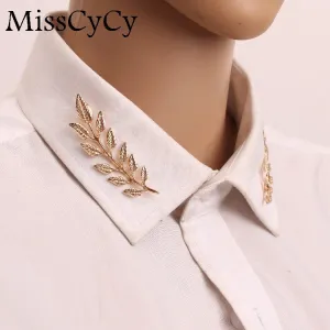 MissCyCy 2016 New Wedding Jewelry Suit shirt Collar Pin Gold Color/Silver Leaves Brooches Pins For Women