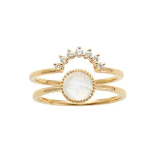 Moonstone Ring with Diamond Band